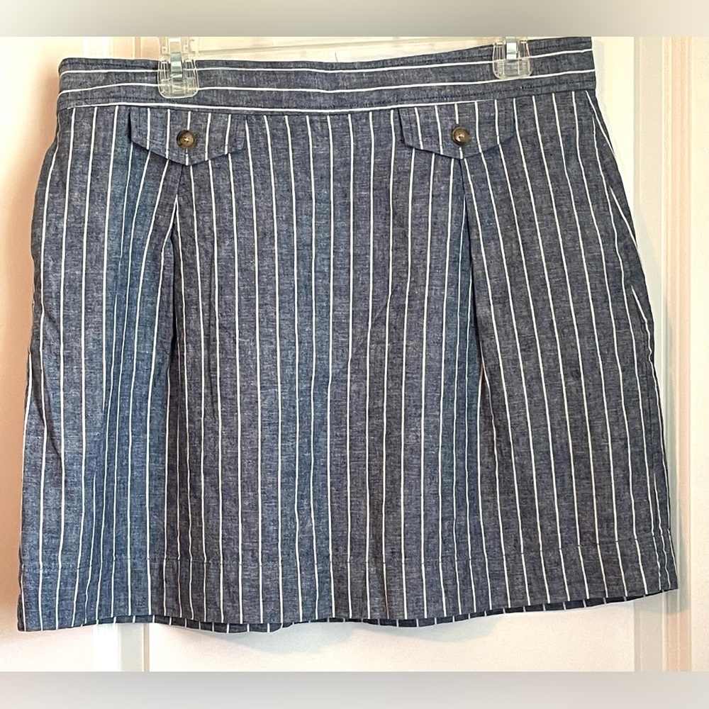J. Crew Blue and White Linen Blend Striped A-Line Skirt